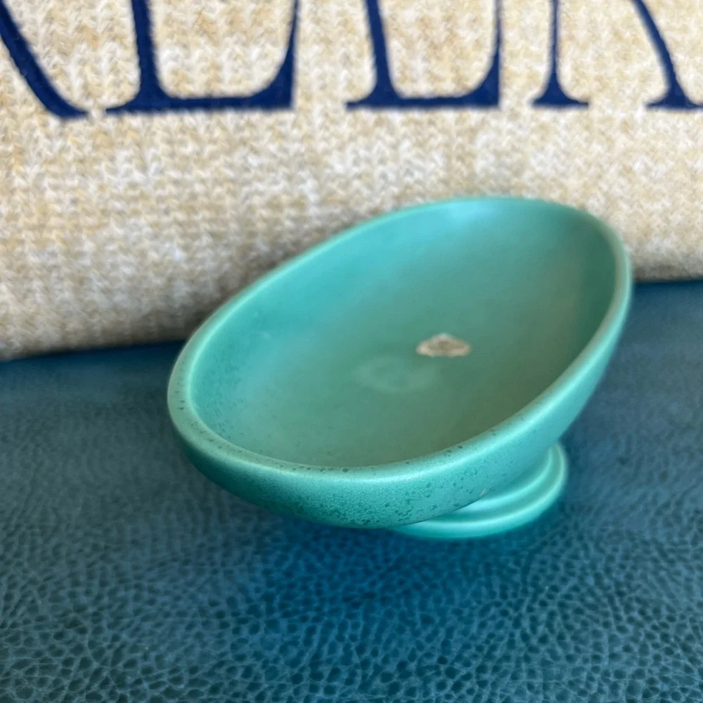 Vintage Haegar Pottery pedestal Bowl Teal